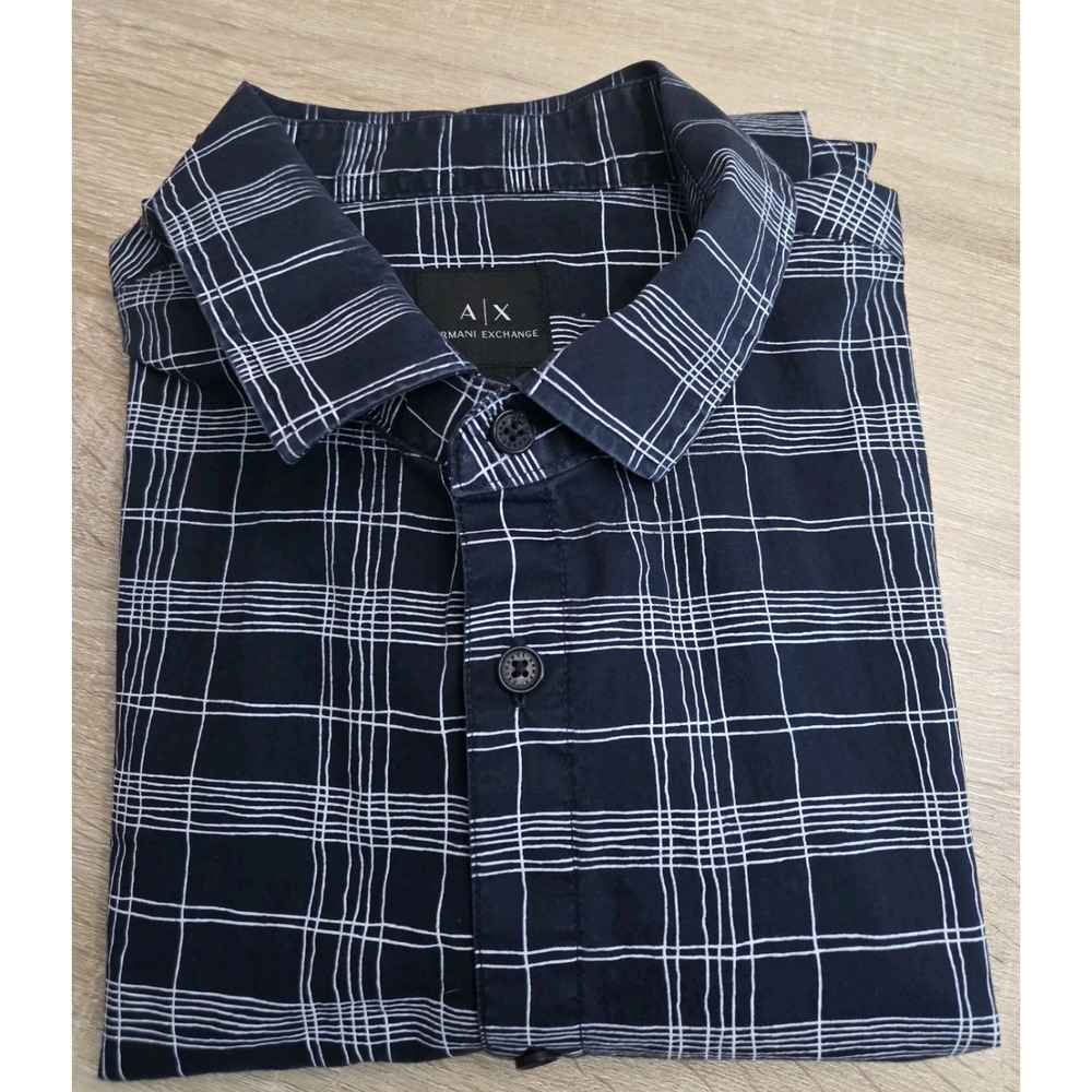 Armani Exchange Men's Long Sleeve Button Down Shirt Slim Fit Navy Blue Sz L - Picture 12 of 12
